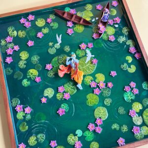 krishna in nandhavanam – handcrafted resin art frame
