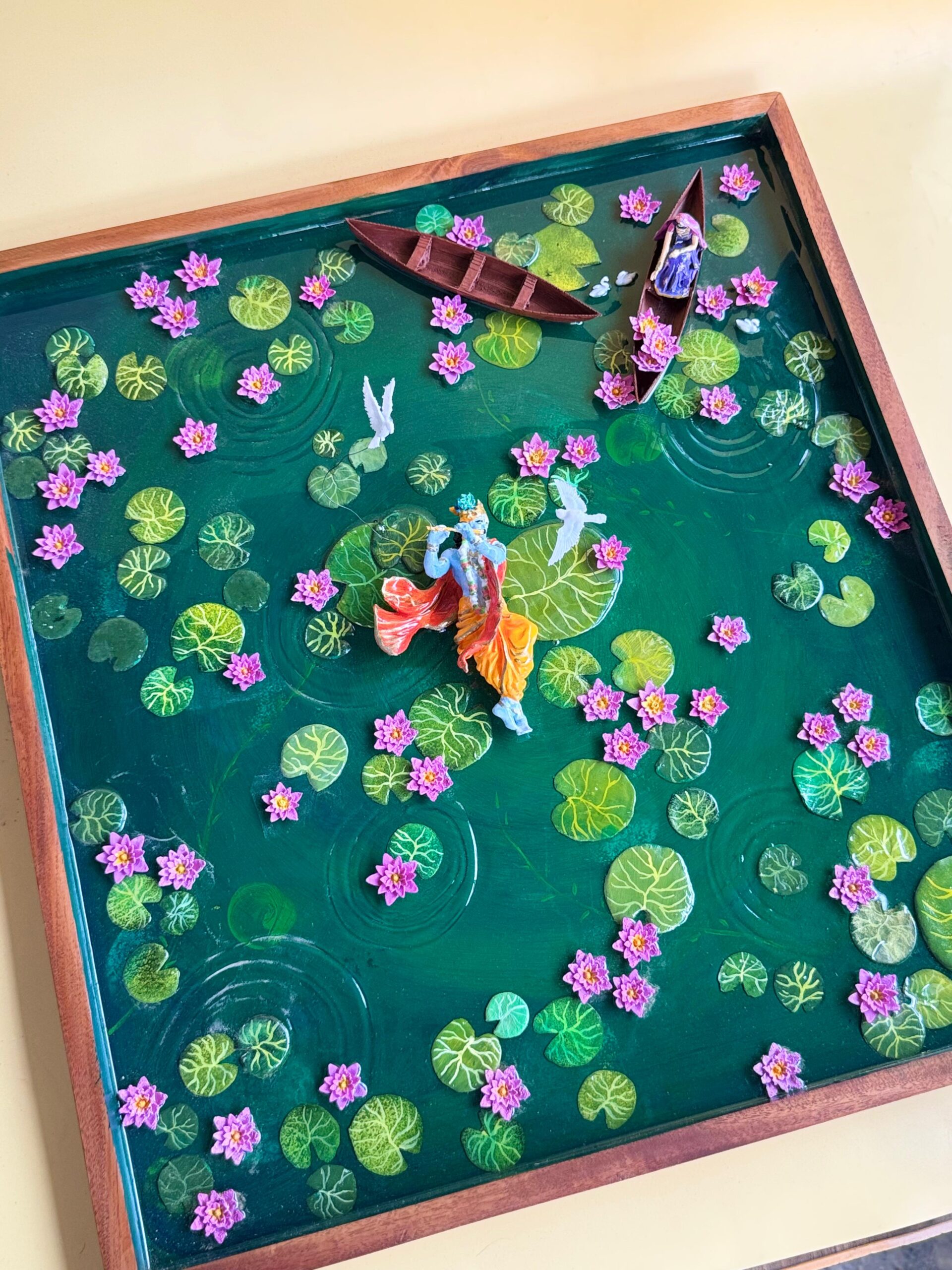 krishna in nandhavanam – handcrafted resin art frame