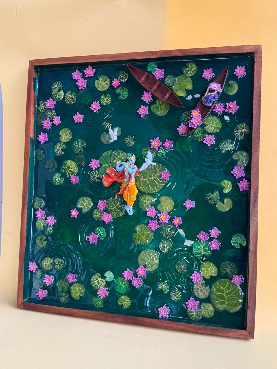 krishna in nandhavanam – handcrafted resin art frame