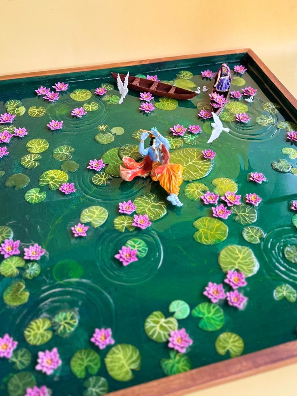 krishna in nandhavanam – handcrafted resin art frame