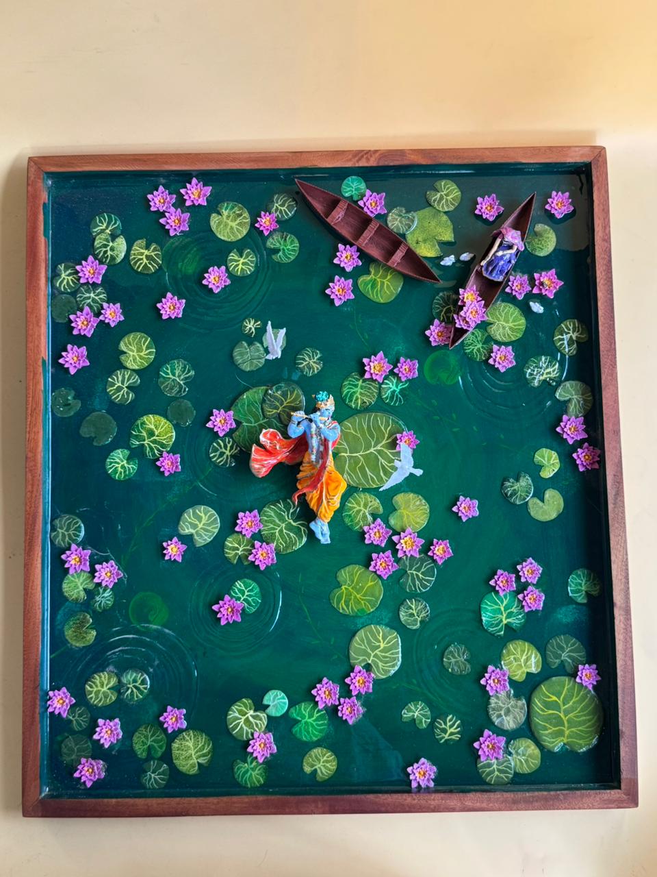 krishna in nandhavanam – handcrafted resin art frame